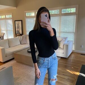Black Ribbed Turtleneck Sweater Bodysuit
